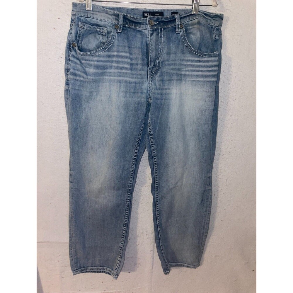 BKE Nolan Jeans Mens 36x30 Blue Denim Straight Leg Work Stretch Buckle
